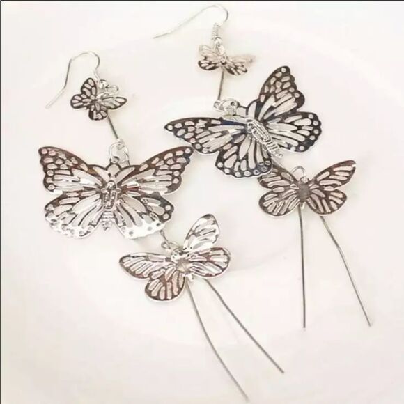 (G3) Long Dangle Butterfly Earrings - Picture 1 of 5